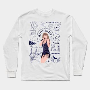 Midnights doodle style- blue transparent Long Sleeve T-Shirt